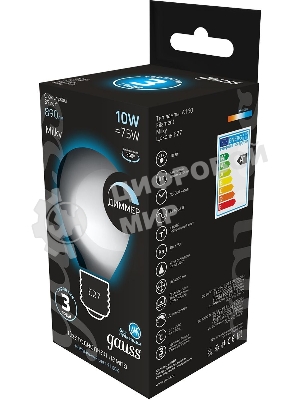 Лампа cветодиодная Gauss Filament А160 10W 890lm 4100К Е27 milky диммируемая LED