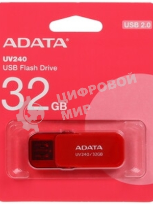Флешка USB ADATA UV240 (AUV240-32G-RRD), 32Gb, USB 2.0, R/W 15/5, красный