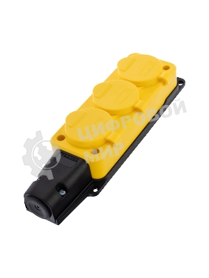 Розетка штепсельная Rexant трехместная, влагозащищенная, с/з, 16 А, IP54, каучук, желтый