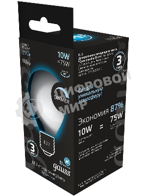 Лампа cветодиодная Gauss Filament А160 10W 890lm 4100К Е27 milky диммируемая LED