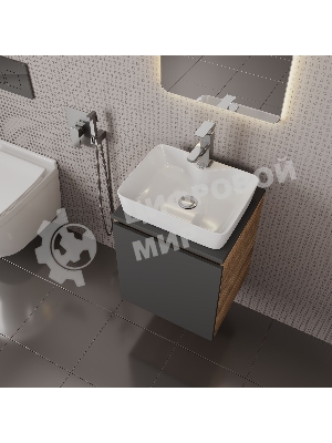Тумба Bau Dream Blackwood 50 графит, раковина BAU Cerama 48х37 белая, смеситель Hotel Still, нерж. сталь, выпуск клик клак, хром