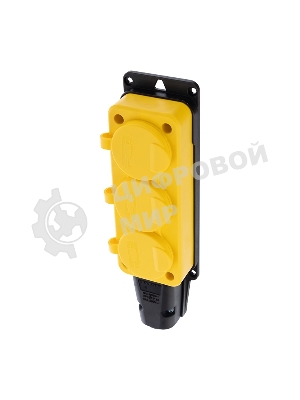 Розетка штепсельная Rexant трехместная, влагозащищенная, с/з, 16 А, IP54, каучук, желтый