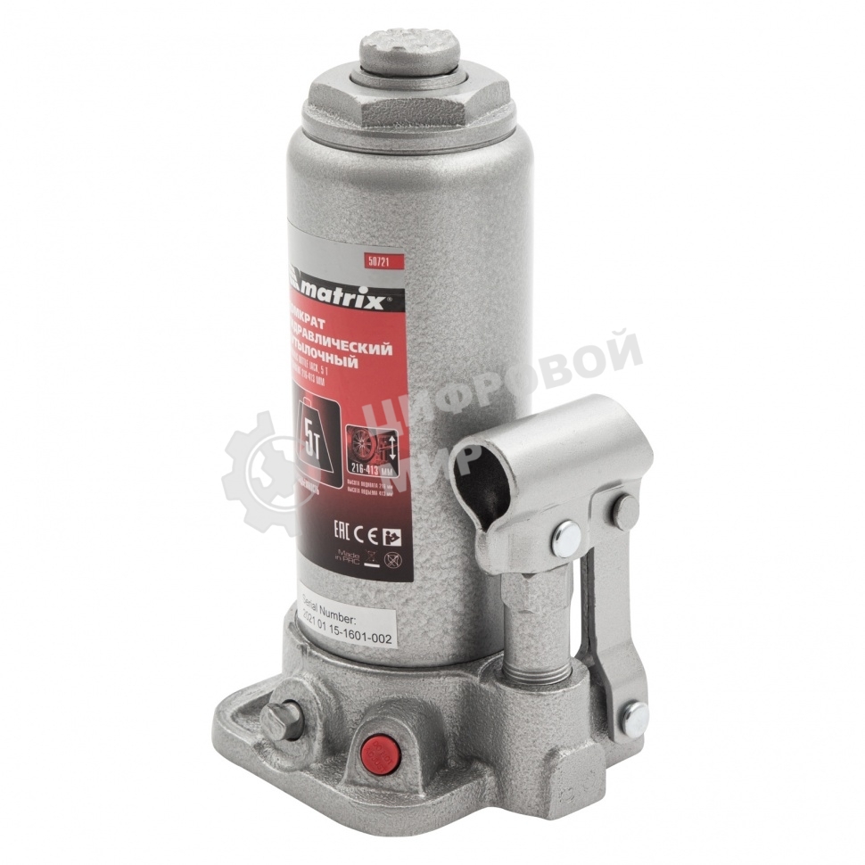 Домкрат Matrix гидравлический бутылочный 5 т h подъема 216–413мм master