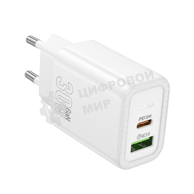 Зарядное устройство Hoco 30Вт, 3А, QC3.0/PD, 1xUSB, 1xType-C, N63, белый, коробка