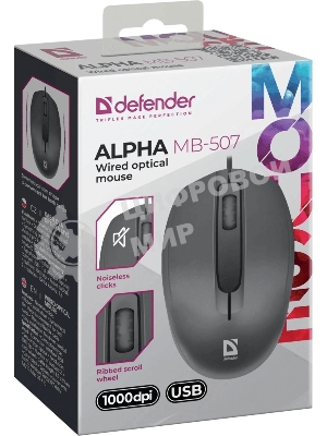 Мышь проводная Defender Alpha MB-507 черный, 1000 dpi, USB, кнопки - 3