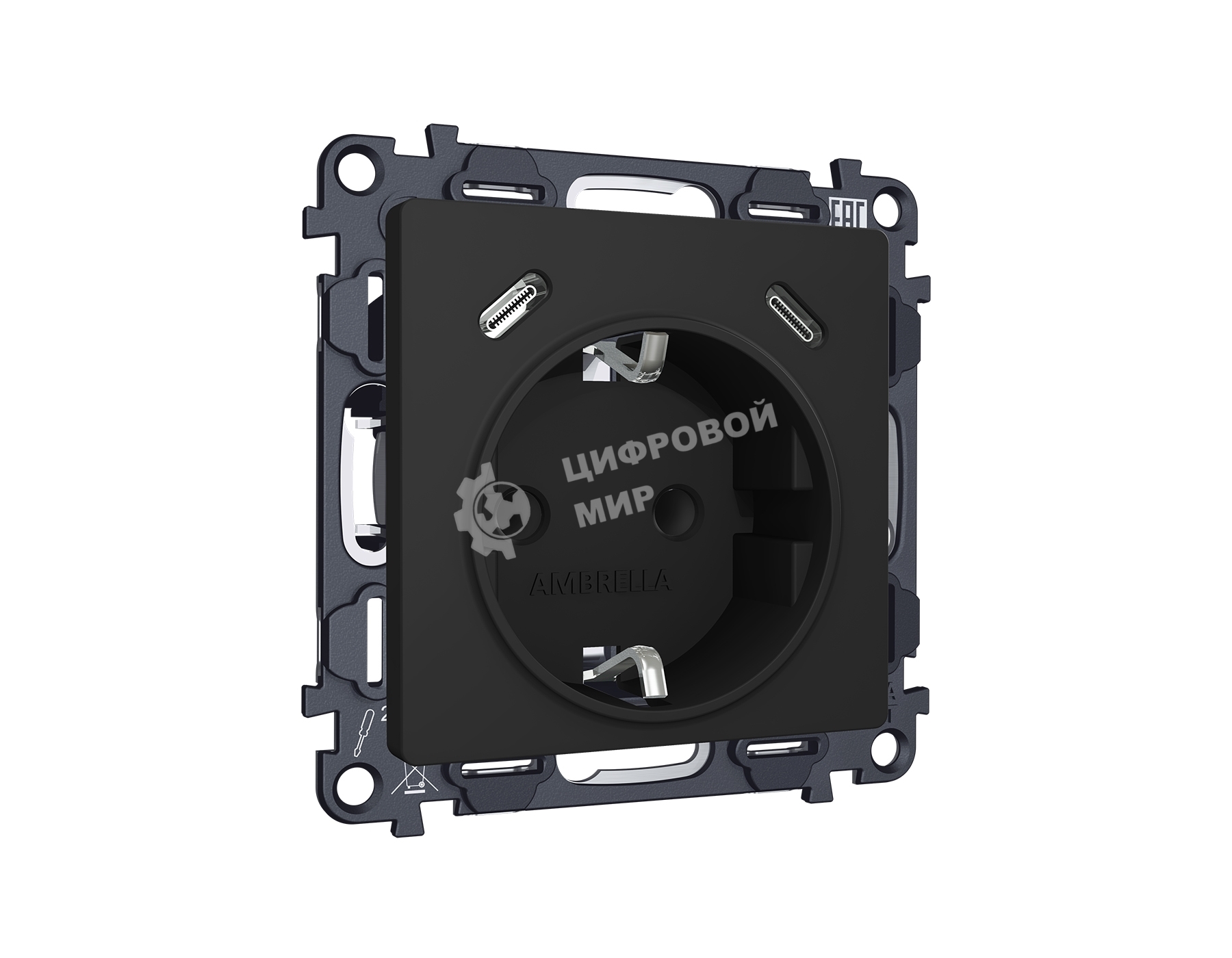 Комплект механизма электрической розетки 2USB С+C 20W с/з на винтовых зажимах 16A-250V ALFA Черный матовый QUANT (AP8105, VM165) MA810510