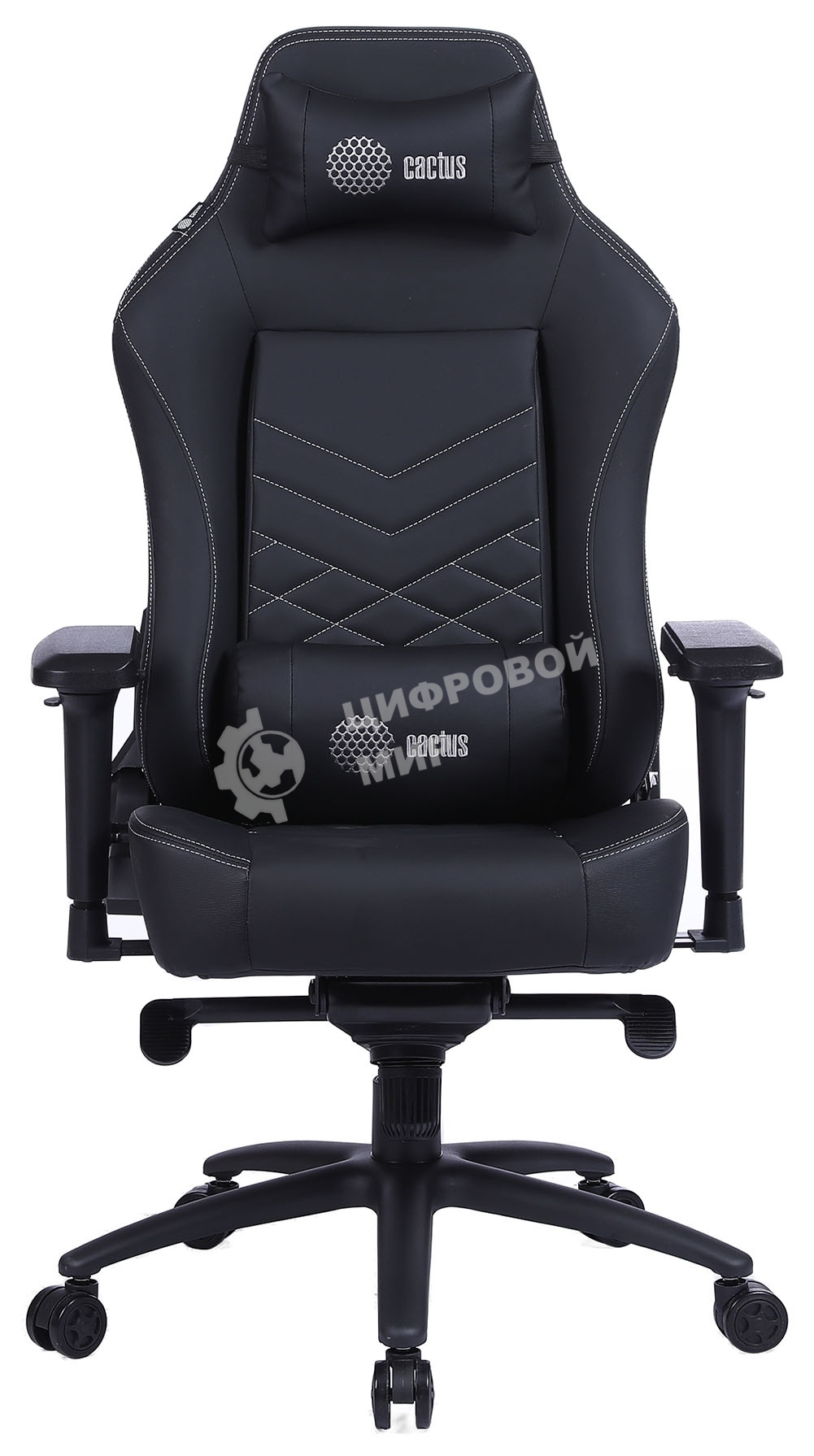 Кресло игровое Cactus CS-CHR-0112BL черный, сиденье черный, эко.кожа, с подголов. крестовина металл, пластик черный
