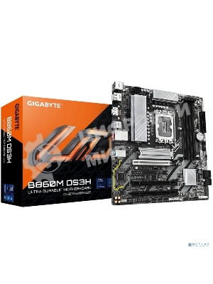 Материнская плата Gigabyte B860M DS3H (rev. 1.0), LGA1851, Intel B860, 4xDDR5, 4xSATA, 2xM.2, 1xPCIe 5.0 x16, 2xPCIe 4.0 x1, 2xDP, 1xHDMI, 1x2.5Gb LAN, 1xUSB-C 10Gbps, 2xUSB-A 10Gbps, 6xUSB-A 5Gbps, 7xUSB-A 2.0, 3x3.5мм, 7.1, mATX