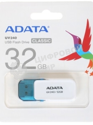 Флешка USB ADATA UV240 (AUV240-32G-RWH), 32Gb, USB 2.0, R/W 15/5, белый/синий