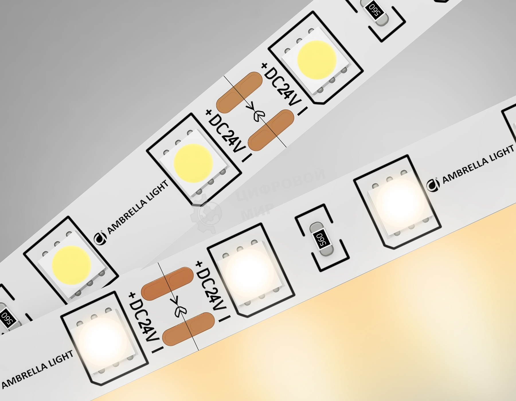 Светодиодная лента Ambrella light GS4001 5050 60Led/ 14.4W m/ 24V IP20 3000K/ 5000*10*1.87mm (2 конт.)