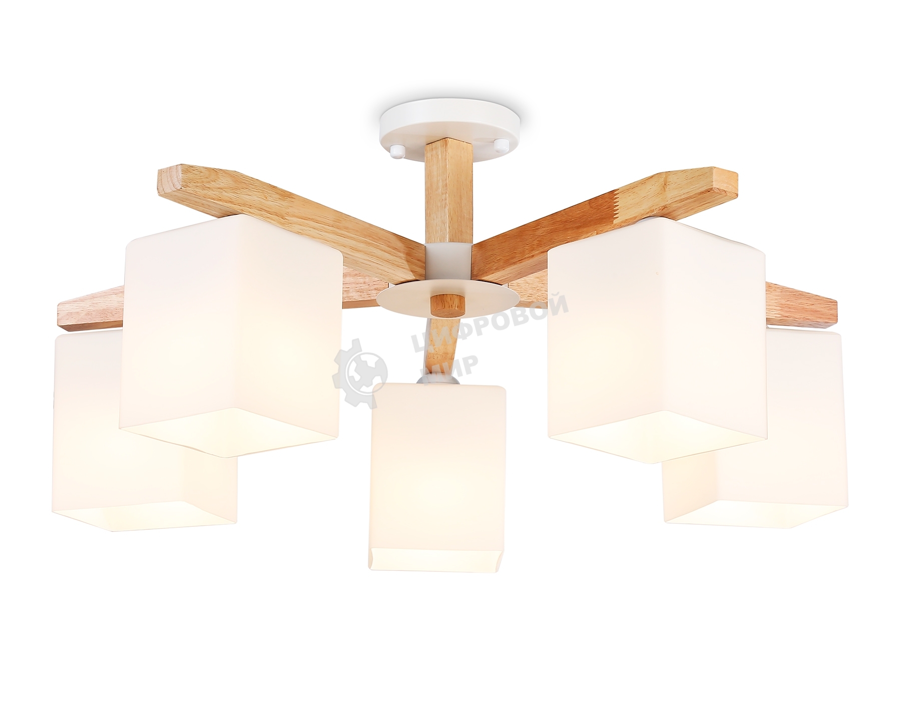 Светильник Ambrella light TR83118/5 WH/LW белый/светлое дерево E27/5 max 40W D700*325