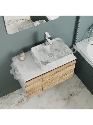 Комплект: тумба Bau Dream Blackwood 80, раковина прямоугольная BAU Cerama 48х37, мрамор, смеситель Hotel Stil, нерж сталь, выпуск клик клак хром