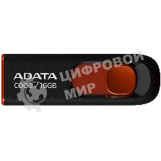 Флешка USB ADATA Classic C008 (AC008-16G-RKD), 16Gb, USB 2.0, R/W 30/6, черный/красный