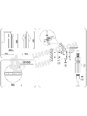 Настенный светильник Ambrella light LH56119 BK/BS/CL черный/латунь/прозрачный E14 max 40W 150*100*210
