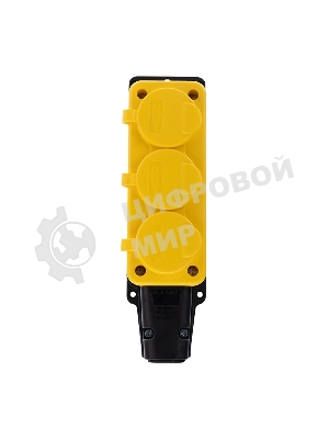 Розетка штепсельная Rexant трехместная, влагозащищенная, с/з, 16 А, IP54, каучук, желтый