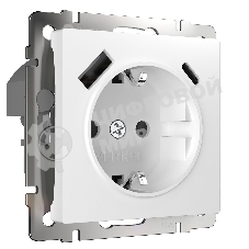 Розетка с заземлением, шторками и USB тип A+C (белый)