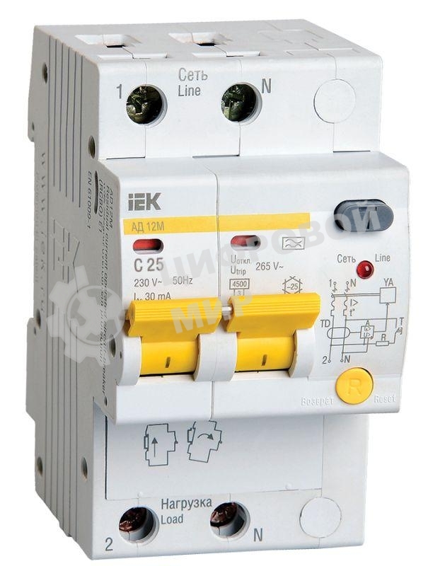 Выключатель автоматическийIek MAD12-2-025-C-030 Диф.автомат АД12М 2Р С2530мА IEK