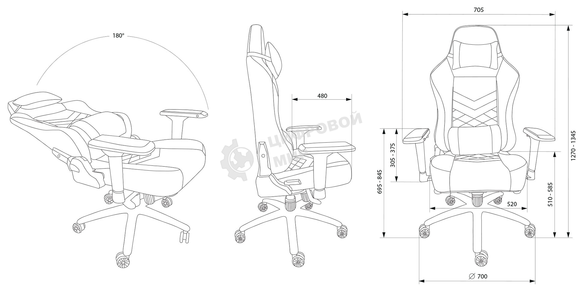 Кресло игровое Cactus CS-CHR-0112BL черный, сиденье черный, эко.кожа, с подголов. крестовина металл, пластик черный