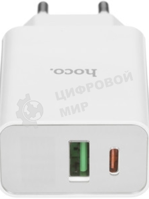Сетевое зарядное устройство с дисплеем Hoco 18Вт, 3А, QC3.0/PD, 1хUSB, 1хType-C, C100A, белый, коробка
