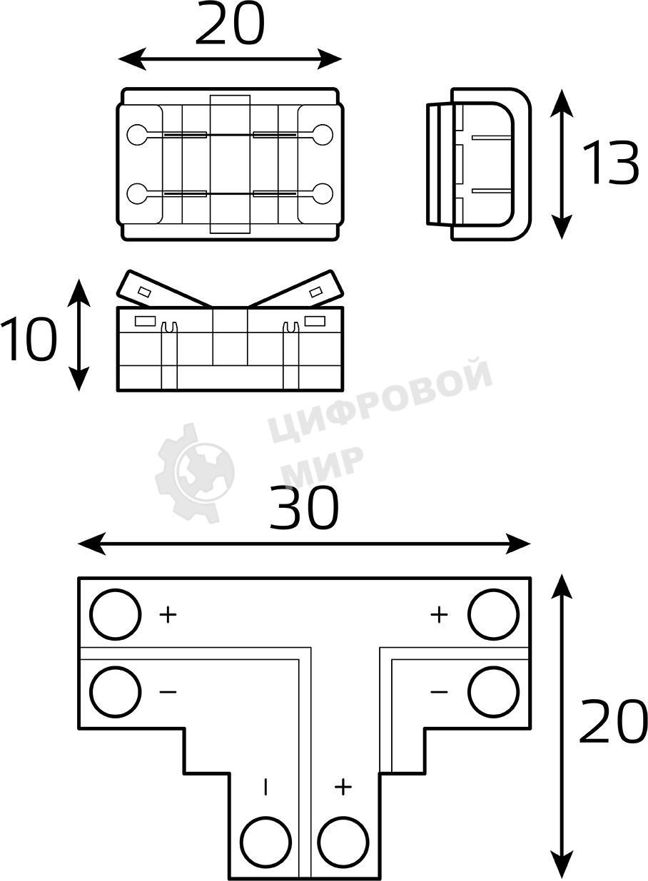 Набор коннекторов Basic: Т-образный коннектор, 3 клипсы, 8-10 мм, IP20