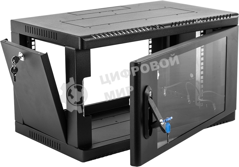 Шкаф коммутационный ЦМО (ШРН-9.500-9005) настенный 9U 600x529 мм пер. дв. стекл 200 кг черный 470 мм 180 град.