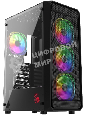 Компьютерный корпус Bloody BD-CC114 черный без БП ATX 8x120мм 1xUSB 2.0 1xUSB 3.0 audio bott PSU