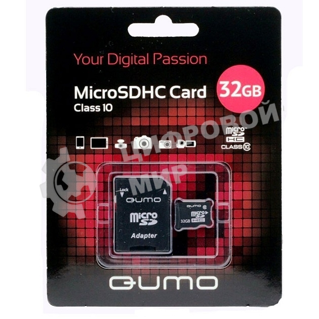 Флеш карта QUMO QM32GMICSDHC10U1 32Gb MicroSDHC Class 10 UHS-I, SD adapter