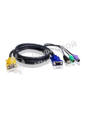 Шнур, мон., клав.+мышь USB, SPHD=)HD DB15+USB A-Тип+2x6MINI-DIN, Male-4xMale, 8+8 проводов, опрессованный, 1.8 метр., черный, (с поддерKой KVM PS/2) USB-PS/2 HYBRID CABLE. 1.8M