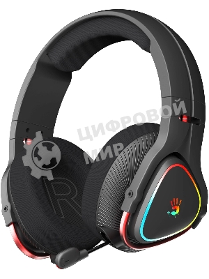 Гарнитура Bloody MR720 чёрный, беспроводная + проводная, радиоканал/Bluetooth/mini jack 3.5 мм, до 44 ч, подсветка