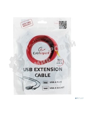 Кабель Gembird USB 2.0 удлинительный, активный 4.8м AM/AF, черный