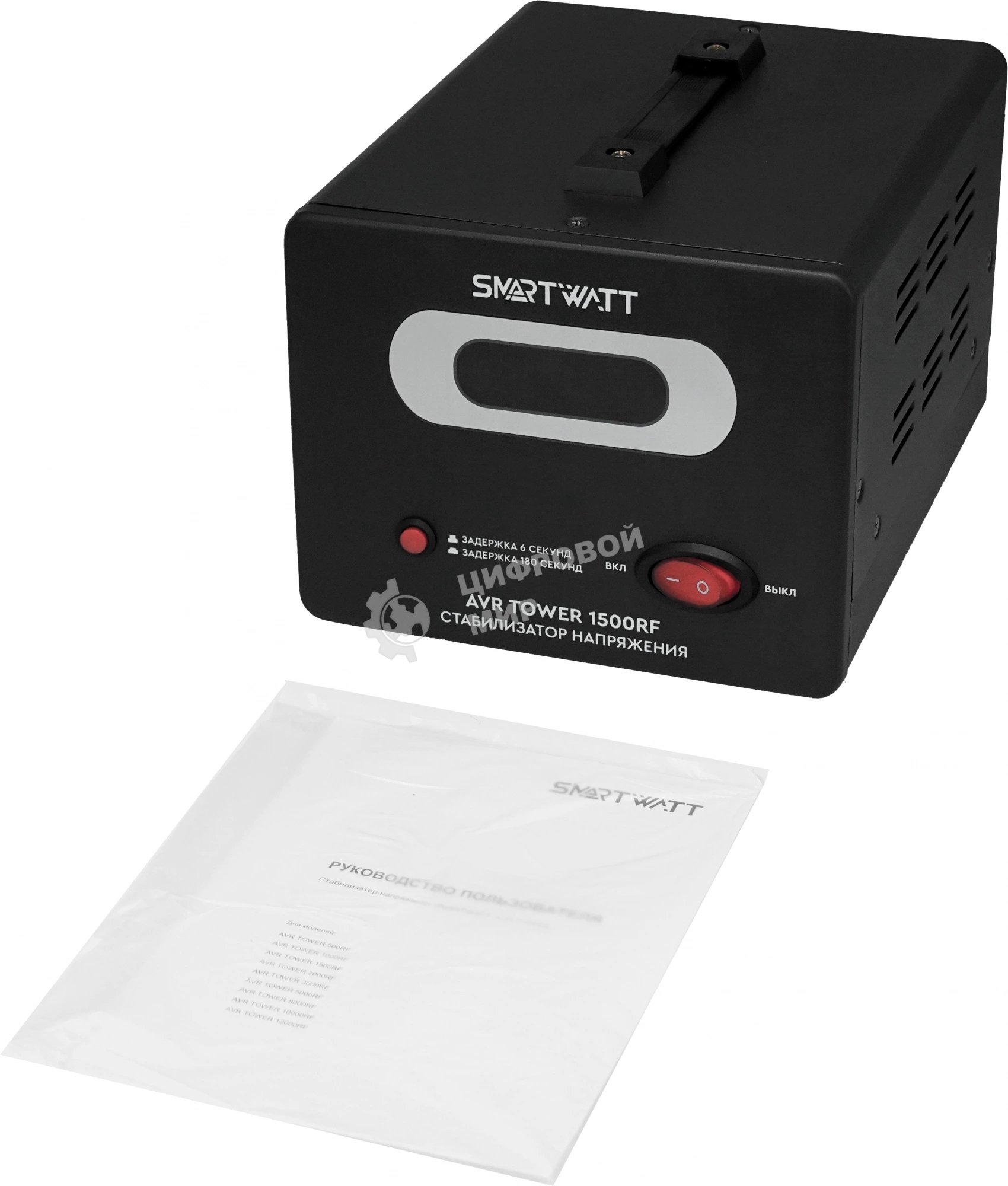 Напольный стабилизатор напряжения SMARTWATT AVR TOWER 1500RF (140W - 260W, 1500VA, 1.5 кВт, 50-60 Гц, розеток - 2, LED-д