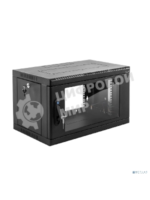Шкаф коммутационный ЦМО (ШРН-6.650-9005) настенный 6U 600x650мм пер.дв.стекл 200кг черный 600мм 180град.