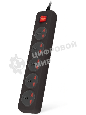 Сетевой фильтр Buro 500UNH-1.8-BG 1.8м (5 розеток) черный/серый (коробка)