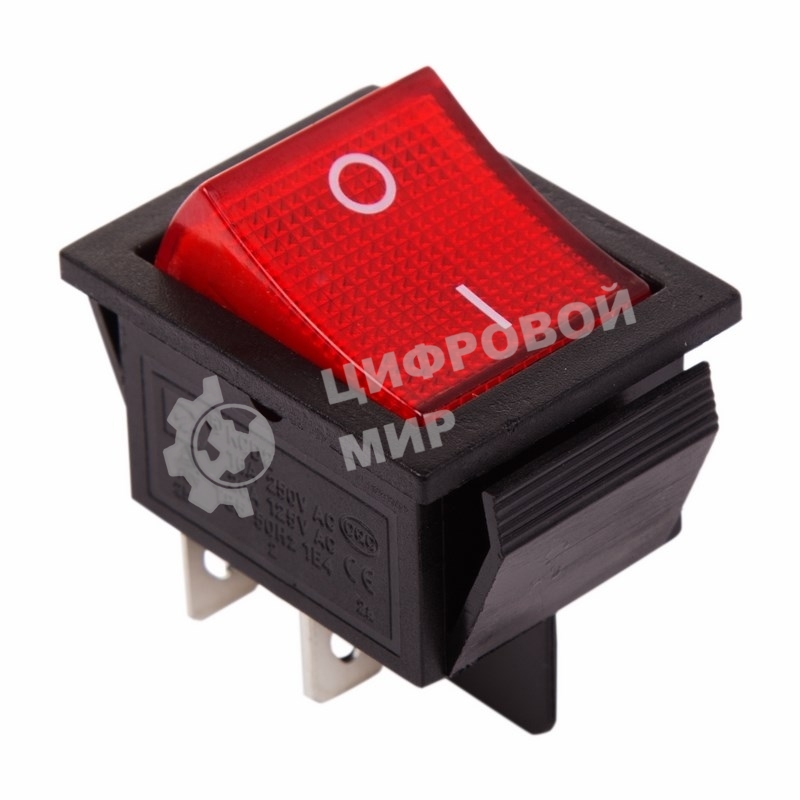 Выключатель клавишный Rexant 250V 20А (4с) ON-OFF красный с подсветкой