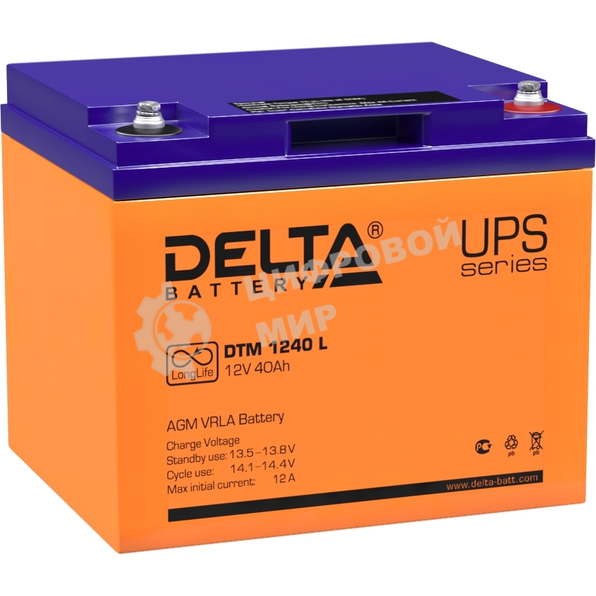 Батарея для ИБП Delta DTM 1240 L (12V, 40Ah) с увеличенным сроком службы (10 лет)