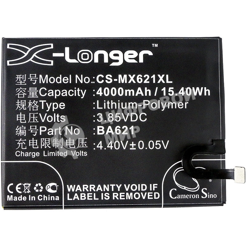 Аккумулятор CameronSino CS-MX621XL BA621 для MeiZu M5 Note 5 3.85V, 4000mAh, 15.40Wh