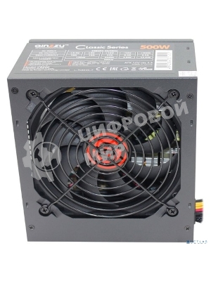 Блок питания Ginzzu CB500 12CM черный,24+4p,PCI-E, 4*SATA, 3*IDE,оплетка MB, кабель питания