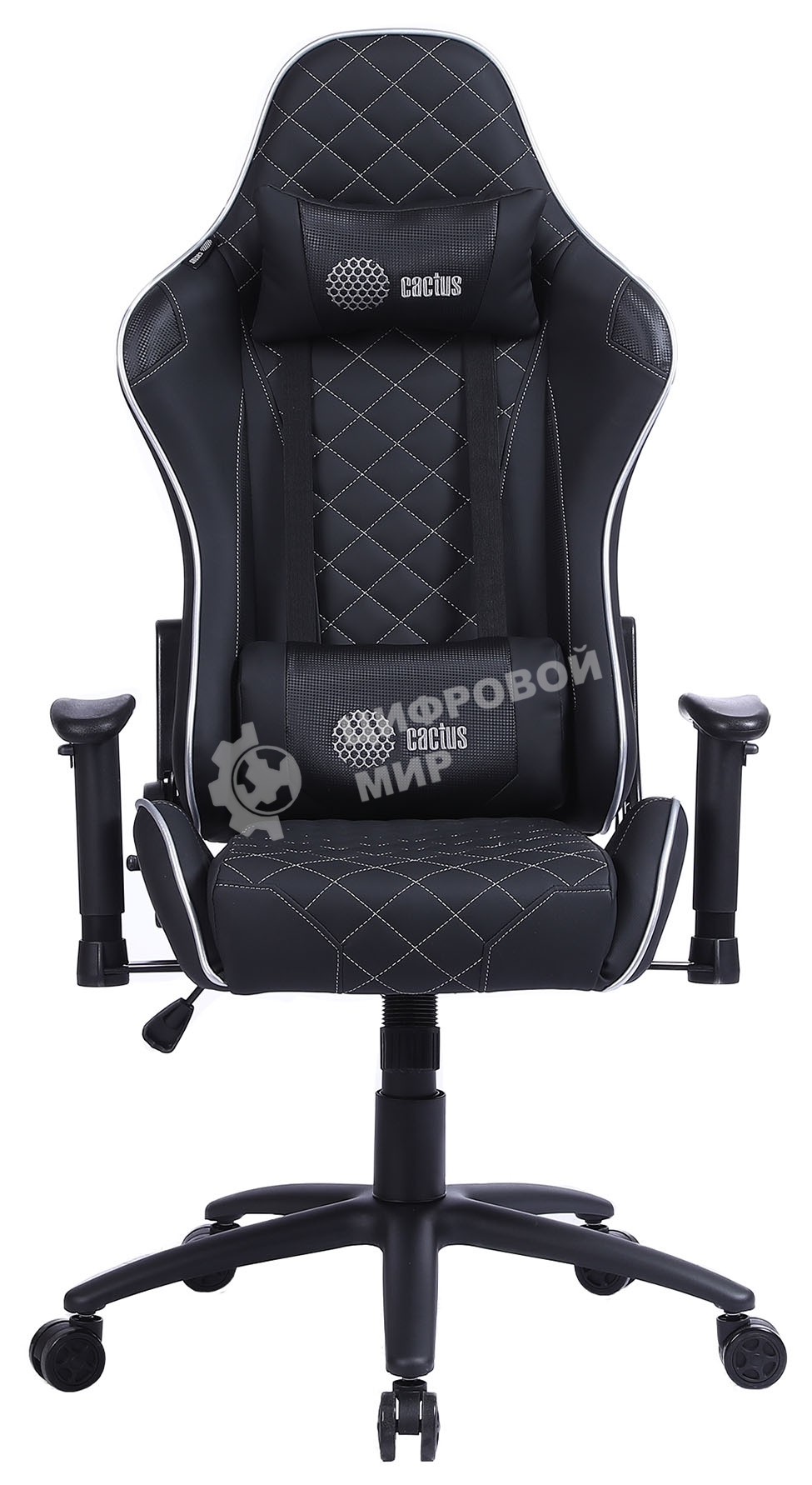 Кресло игровое Cactus CS-CHR-030BLS черный/серебристый, сиденье черный/серебристый, эко.кожа, с подголов. крестовина металл, пластик черный