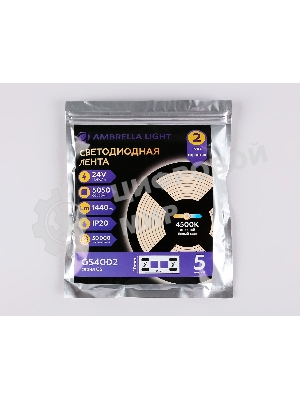 Светодиодная лента Ambrella light GS4002 5050 60Led/ 14.4W m/ 24V IP20 4500K/ 5000*10*1.87mm (2 конт.)