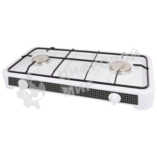 Плита настольная газовая Energy EN-002 белый, 6,4 кВт, газовая горелка, конфорки - 2, эмалированная сталь, поворотные переключатели