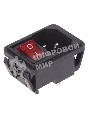 Выключатель клавишный Rexant 250V 10А (4с) ON-OFF красный с подсветкой и штекером C14 3PIN