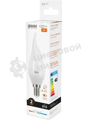 Лампа светодиодная Gauss Elementary 6Вт цок.: E14 свеча 220B св. свеч. бел. теп. (упак.: 10 шт)