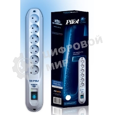 Сетевой фильтр Pilot GL 10 м, 6 розеток, белый, коробка