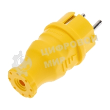 Вилка Rexant прямая влагозащищенная, c/з, 16А. IP44, каучук желтая