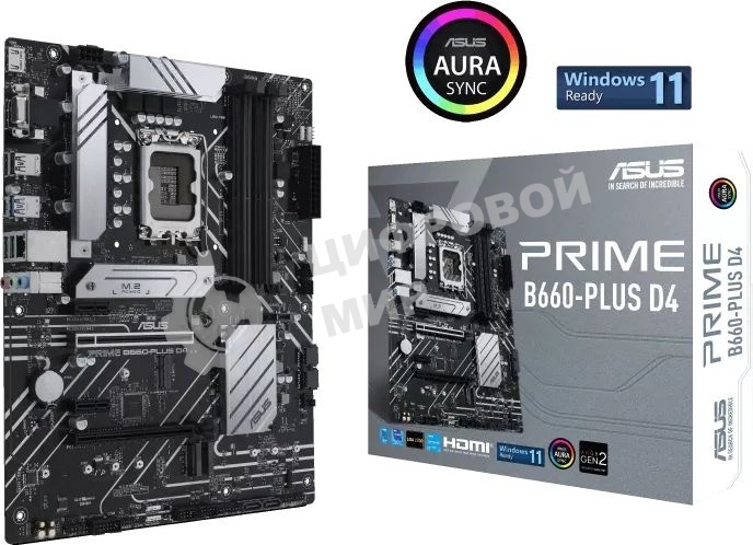 Материнская плата ASUS PRIME B660-PLUS D4, Socket LGA 1700, Intel B660, 4xDDR4, 4xSATA, 3xM.2, 1xPCIe 4.0 x16, 1xPCIe 3.0 x4, 1xHDMI, 1xDP, 1xVGA, 1x 1Gb LAN, 1xUSB-C 3.2 Gen 2x2, 2xUSB-A 3.2 Gen 2, 1xUSB-A 3.2 Gen 1, 2xUSB-A 2.0, 7.1, ATX