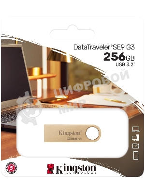 Флешка USB Kingston DataTraveler SE9 G3 (DTSE9G3/256Gb), 256Gb, USB 3.2 Gen 1, R/W 220/100, золотистый