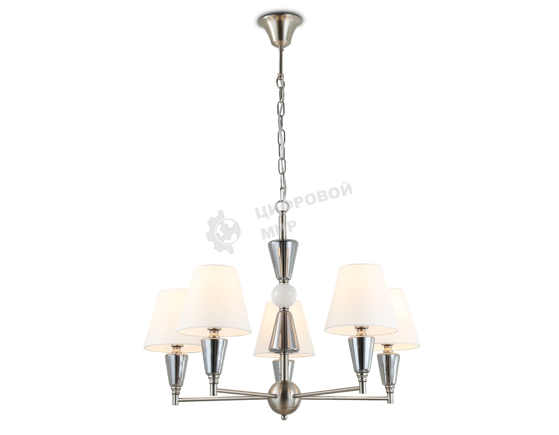 Люстра Ambrella light LH75253/5 SN/FR сатин никель/белый матовый E14*5 max 40W D700*510