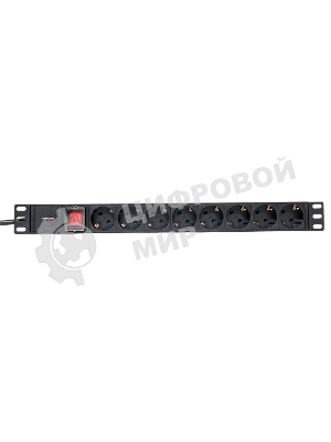 Блок розеток PDU TERACOM PRO 19'' 1U 16А/250В 8 розеток Schuko с выключателем шнур питания длиной 2 метра сечение 3x1.5 мм2 вилка Schuko корпус алюминий черный