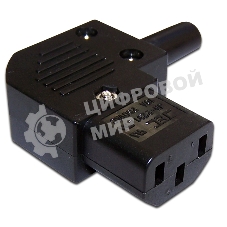 Вилка IEC 60320 C13, 10A, 250V, угловая, разборная, черная