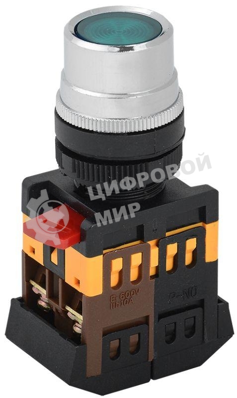 Кнопка ABLF-22 зеленый d22мм неон/240В 1з+1р IEK